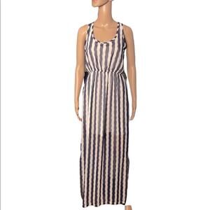 Viola Maxi Dress Womens S Size Navy Blue and White Stripes Boho Lightweight